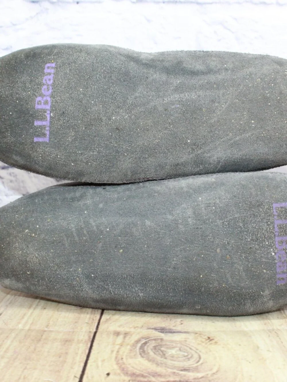 LL Bean Kids Gray Suede Wicked Good Shearling Lined Moccasin Slipper Size 5